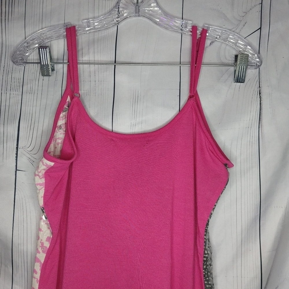 Almost Famous Pink and Silver Sequin Snakeskin Print Y2K Spaghetti Strap Top - Picture 7 of 8
